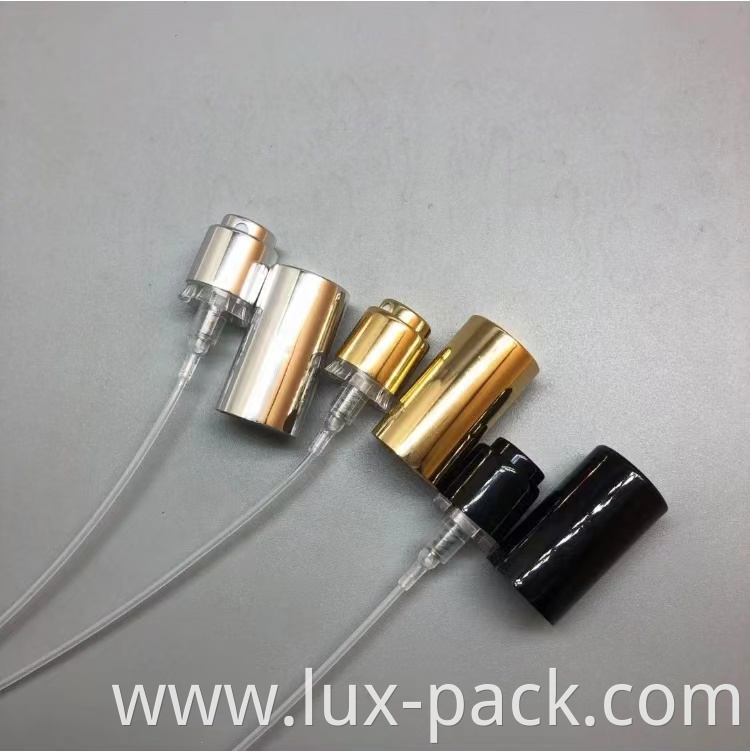 Custom New design black silver and gold 15mm aluminum perfume sprayer easy crimp pump spray with aluminum cap